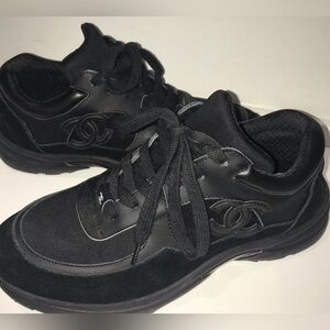 Chanel Black Suede Detail Trainers Sneakers 39